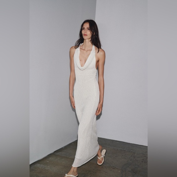 Zara Dresses & Skirts - Zara White Cowl Neck Halter Maxi Dress